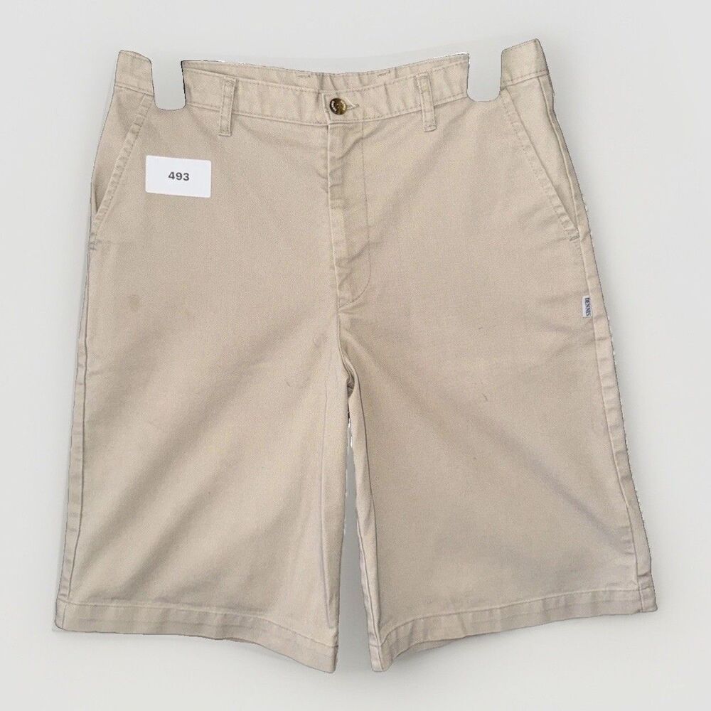 DENNIS Chino Shorts Prep P31 Tan Beige Flat Front Uniform Made In USA